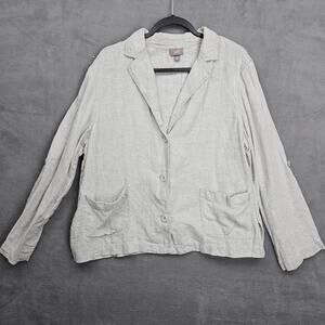 J Jill Linen Blazer Jacket Neutral Minimalist Button Pocket Size LP Coastal